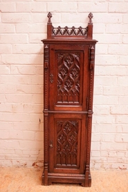 Narrow oak gothic cabinet  signed Vallot paris