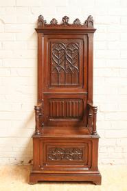 narrow oak gothic hall bench 19th century.