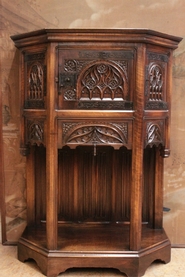 Narrow walnut gothic credenza signed GOUFFE PARIS