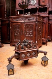 oak Gothic Chandelier and wall sconse