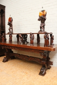 Oak gothic figural Armagnac presentation table