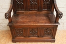 Gothic style hall bench in Oak, France 19th century