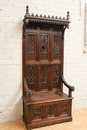 Gothic style hall bench in Oak, France 19th century