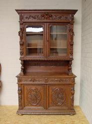 oak hunt figural cabinet 19th century