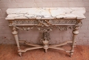 Louis XVI style Wall console in paint wood plaster marble, France 19th century