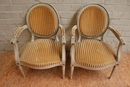 Louis XVI style arm chairs in paint wood, France 1920