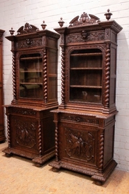 Pair narrow hunt cabinets in oak