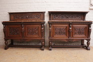 Pair oak figural renaissance servers signed GOUFFE PARIS