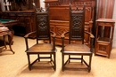 Gothic style Arm chairs in Oak, France 19th century