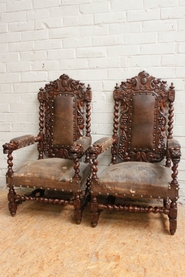 Pair oak hunt arm chairs