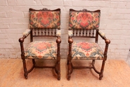 Pair walnut arm chairs