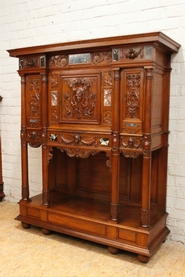 Quality renaissance walnut credenza with marble inlay