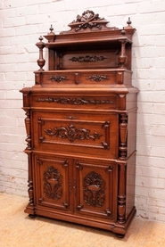 Renaissance style secretary desk in walnut