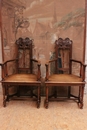 Renaissance style Chairs and arm chairs in Walnut, France 19th century