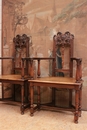 Renaissance style Chairs and arm chairs in Walnut, France 19th century