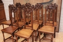 Renaissance style Chairs and arm chairs in Walnut, France 19th century