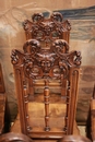 Renaissance style Chairs and arm chairs in Walnut, France 19th century