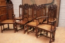 Renaissance style Chairs and arm chairs in Walnut, France 19th century