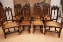 Renaissance style Chairs and arm chairs in Walnut, France 19th century