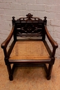 Gothic style Desk and arm chair in Walnut, France 19th century