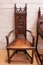 Gothic style Desk and arm chair in Walnut, France 19th century