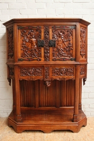 walnut gothic/renaissance cabinet signed by Bellanger