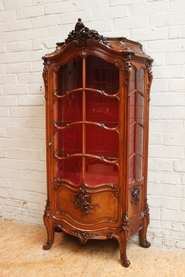 Walnut Louis XV bombe display cabinet