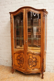 Walnut Louis XV bombe display cabinet