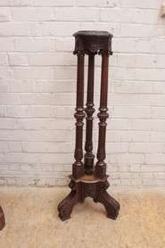 Walnut renaissance flower stand signed  P.MAZAROZ